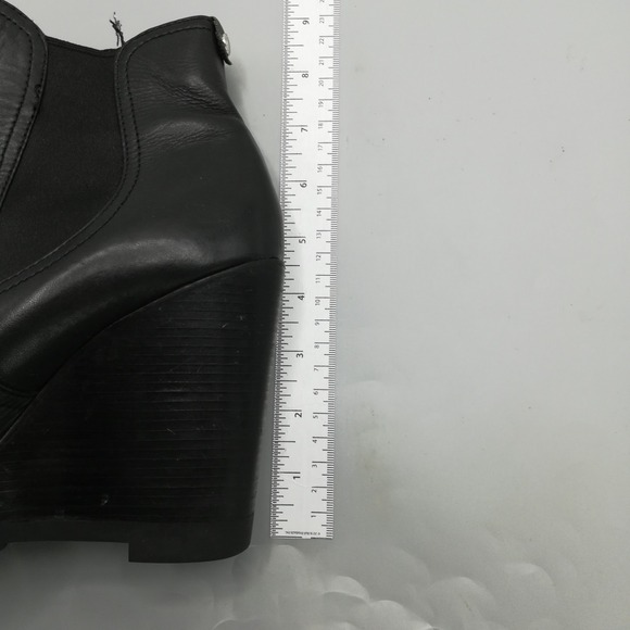 Michael Kors Shoes Womens Boots Ankle Bootie Black Leather Wedge Thea 8.5 - Picture 5 of 10